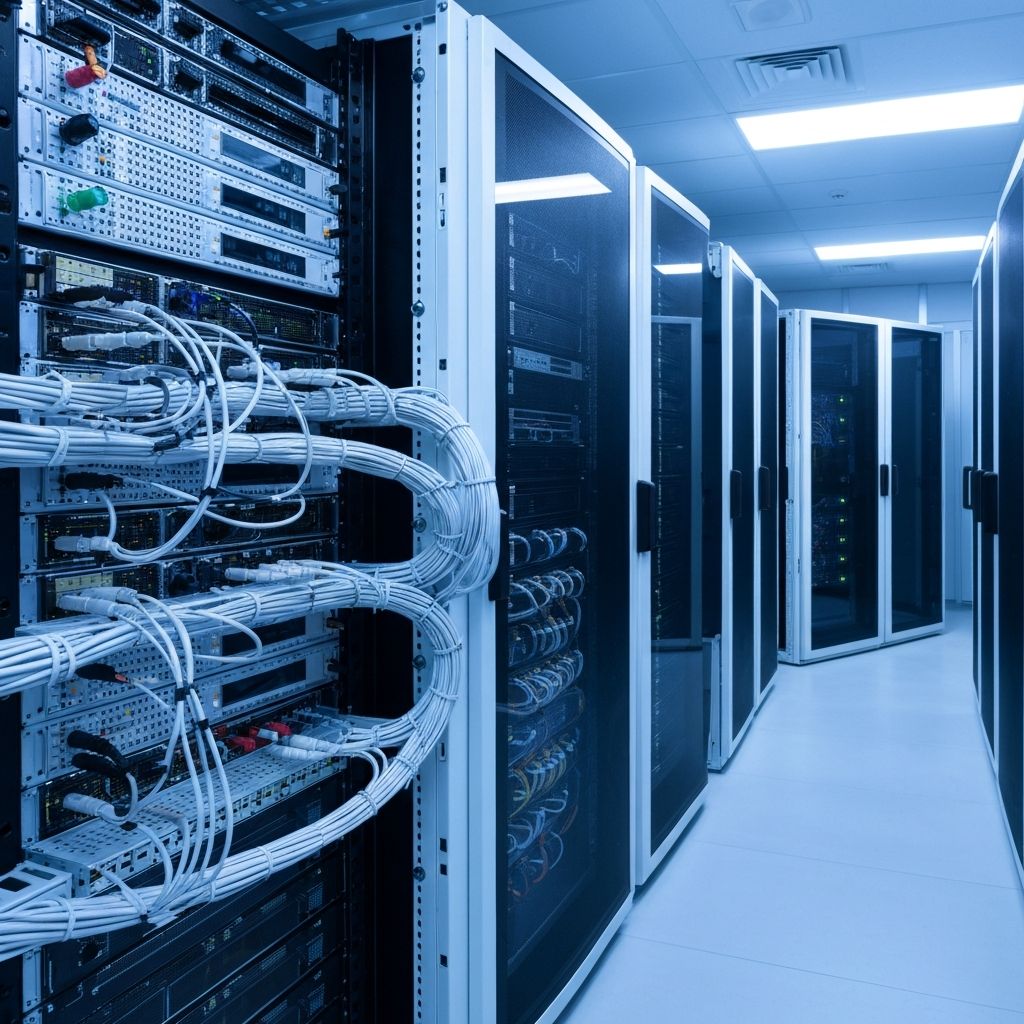 Profesjonalne centrum danych X-Finity Internet z serwerami i infrastrukturą sieciową